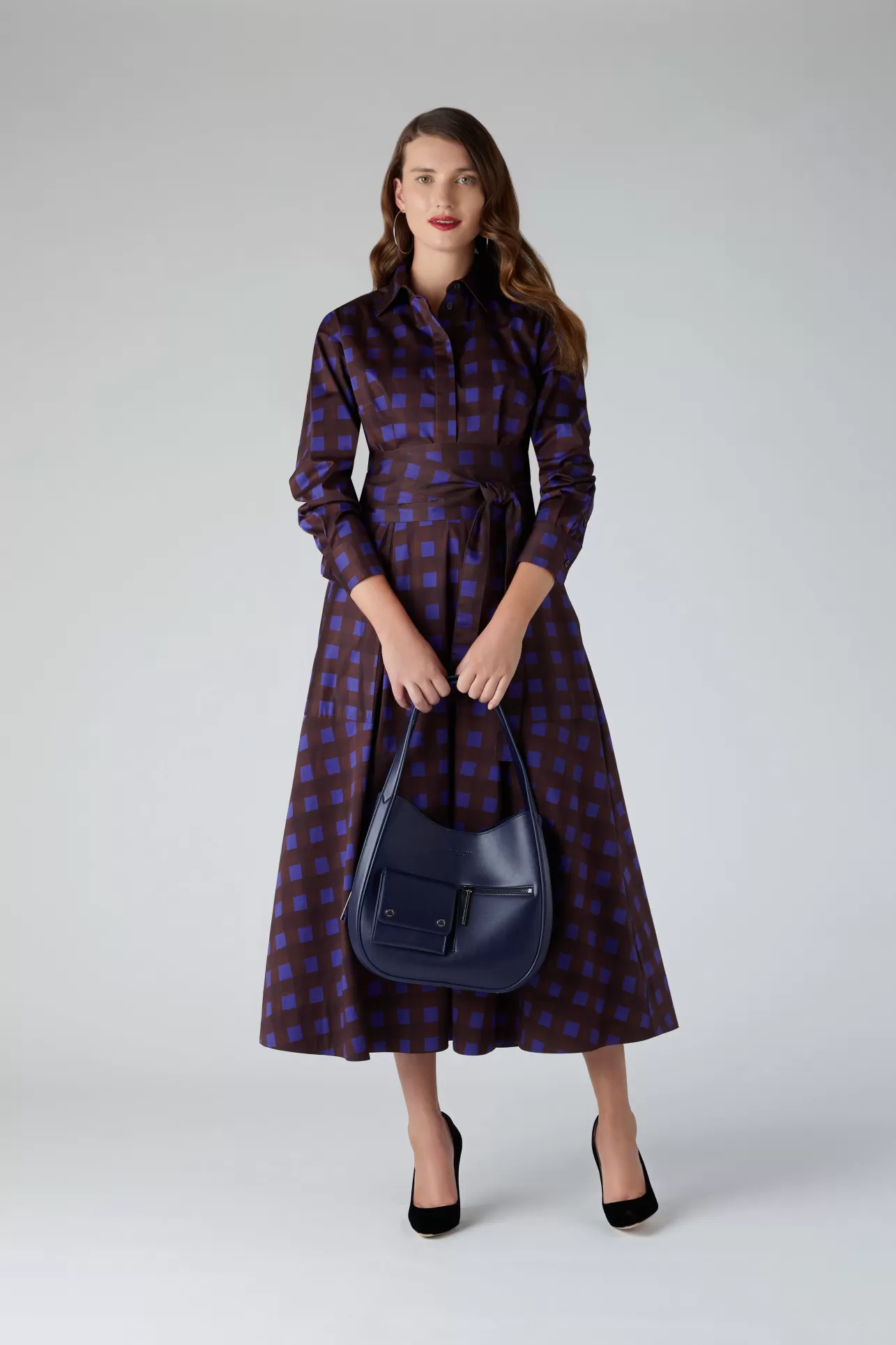 Fashion Blythe Checkered Full Skirt Shirt Dress Women Dresses