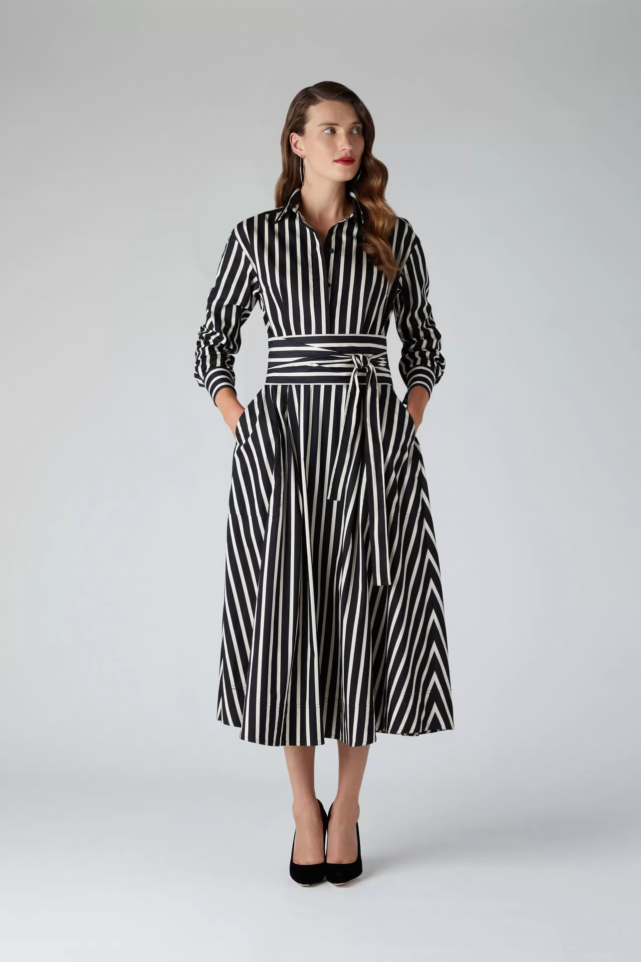 Best Blythe Stripe Full Skirt Shirt Dress Women Dresses