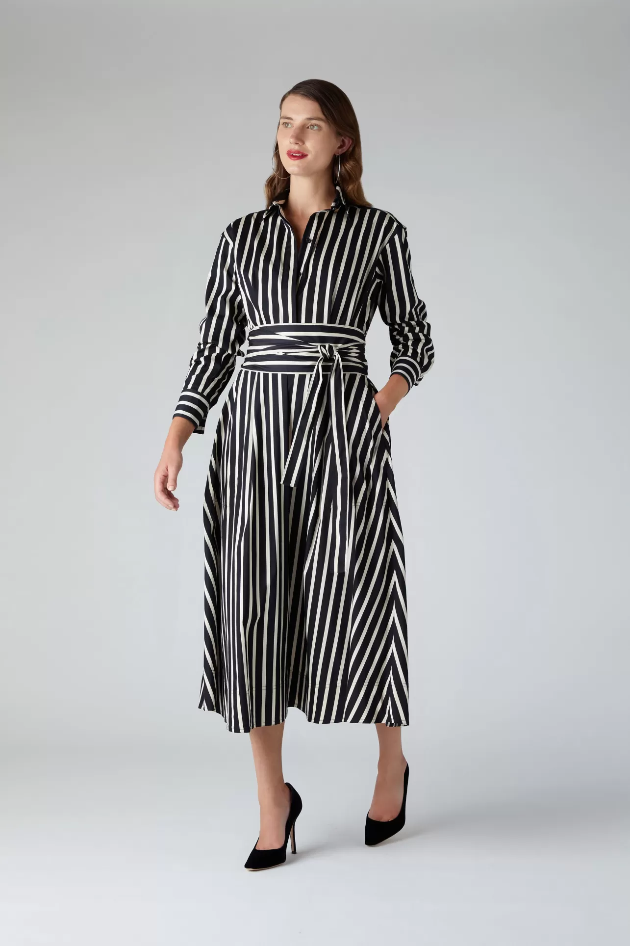 Best Blythe Stripe Full Skirt Shirt Dress Women Dresses